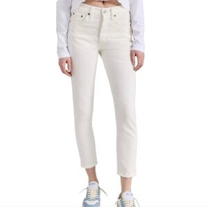 Levis 501 Skinny Jeans White Ankle Length Cropped Raw Hem  Sz 31/28